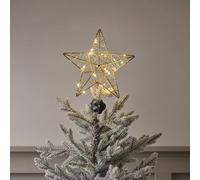 Lights4fun Cimier Étoile Dorée Lumineux pour Sapin de Noël de 30 cm avec 25 LED Blanc Chaud à Piles avec Minuterie Déco de Noël pour Intérieur