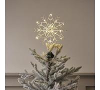 Lights4fun Cimier Flocon de Neige Lumineux en Métal Argenté pour Sapin de Noël de 30 cm avec 20 LED Blanc Chaud à Piles avec Minuterie Déco de Noël pour Intérieur
