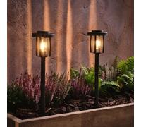 Lights4fun Dartmoor Lot de 2 lampes solaires de jardin avec LED blanc chaud - Énergie solaire - Décoration d'été pour extérieur, jardin, terrasse, balcon - Noir - Hauteur 33,3 cm
