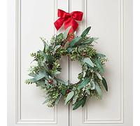 Lights4fun Déco Grande Couronne de Noël de 60cm avec Noeud Rouge pour Intérieur