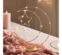 Lights4fun Décoration de Table en Métal Doré en Forme de Croissant de Lune et Étoile avec 20 LED Blanc Chaud à Piles Déco pour Ramadan