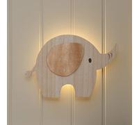 Lights4fun Ernie Elefant Applique murale LED blanc chaud Fonctionne avec piles Télécommande et minuterie Pour chambre d'enfant Chambre à coucher Applique murale Décoration murale Veilleuse 20 cm x 30