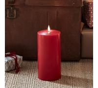 Lights4fun Grande Bougie Cierge TruGlow® avec LED Blanc Chaud à Piles en Cire Rouge de 20 cm de Hauteur pour Intérieur