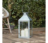 Lights4fun Grande Lanterne Déco en Acier Galvanisé pour Extérieur avec Lot de 3 Bougies TruGlow®