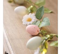 Lights4fun Guirlande de Pâques Pré-Illuminée de 2,3 m avec Feuillage Artificiel, Marguerites et Œufs de Pâques et 20 LED Blanc Chaud à Piles avec Minuterie Décoration Printanière pour Intérieur