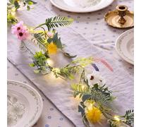 Lights4fun Guirlande de Printemps Pré-Illuminée de 1,8 m avec Feuillage et Fleurs Artificiels et 20 LED Blanc Chaud à Piles avec Minuterie Décoration de Pâques Printanière pour Intérieur