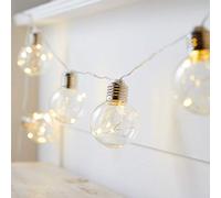Lights4fun Guirlande Guinguette Argentée avec 10 Ampoules Transparentes à Micro LED Blanc Chaud à Piles pour Extérieur