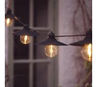 Lights4fun Guirlande Guinguette Solaire à 6 Ampoules avec Abat-Jour au Style Industriel LED Blanc Chaud 8 Modes de 2,5 m Rechargeables par USB Décoration pour Jardin Balcon Patio Extérieur