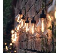 Lights4fun Guirlande Guinguette Vintage avec 20 Ampoules LED Blanc Chaud a Piles sur Câble Noir pour Extérieur