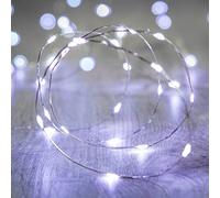 Lights4fun Guirlande Lumineuse à Piles avec 20 Micro LED Blanc sur Câble Argenté