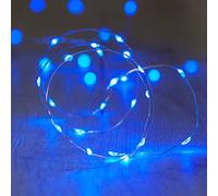 Lights4fun Guirlande Lumineuse à Piles avec 20 Micro LED Bleues sur Câble Argenté