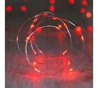 Lights4fun Guirlande Lumineuse à Piles avec 20 Micro LED Rouge sur Câble Argenté