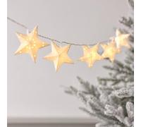 Lights4fun Guirlande Lumineuse avec 10 Étoiles en Papier Blanc avec LED Blanc Chaud à Piles avec Minuterie Éclairage de Noël Décoration Intérieure