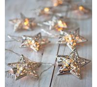 Lights4fun Guirlande Lumineuse avec 16 Étoiles Filigranées Argentées à LED Blanc Chaud pour Intérieur