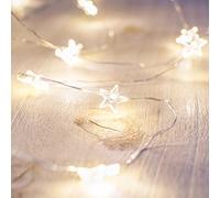 Lights4fun Guirlande Lumineuse Etoiles avec 40 Micro LED Blanc Chaud sur Fil Argenté à Piles