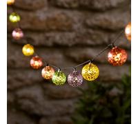 Lights4fun Guirlande Lumineuse Solaire à 20 LED Blanc Chaud avec Boules en Métal Coloré Style Marocain Rechargeable par USB pour l'Extérieur Décoration Jardin