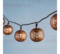 Lights4fun Guirlande Solaire Extérieure avec 16 Boules Métalliques Bronze - LED Blanc Chaud pour Jardin, Terrasse ou Balcon