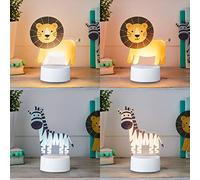 Lights4fun Lampe de Table Lion et Zèbre à LED Blanches et Blanches Chaudes à Piles pour Intérieur