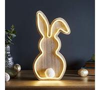 Lights4fun Lampe Néon de Table Lapin en Bois avec LED Blanc Chaud à Piles pour Intérieur Décoration de Pâques