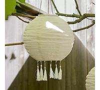Lights4fun Lampion Solaire Crème à Pampille avec LED Blanc Chaud de Diamètre 35 cm pour Exterieur