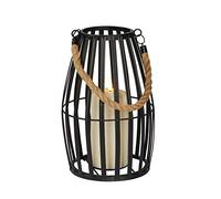 Lights4fun Lanterne Noire à Lattes en Métal de 29 cm avec Bougie TruGlow® LED Blanc Chaud Flamme Vacillante à Piles avec Minuterie Déco Jardin Extérieur et Intérieur