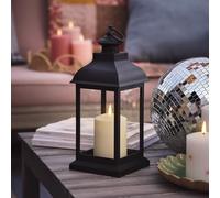 Lights4fun Lanterne Noire de 30,5 cm avec Bougie LED TruGlow® à Flamme Vacillante à Piles avec Minuterie Résistante aux Intempéries Décoration pour Intérieur Jardin Balcon Extérieur