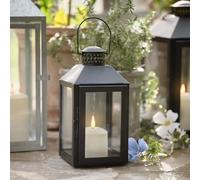 Lights4fun Lanterne solaire en métal noir de taille moyenne avec poignée noire | avec bougie LED pour extérieur résistant aux intempéries | jardin, balcon, terrasse | lampe solaire de jardin | hauteur