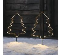 Lights4fun Lot de 2 Balises d’Extérieur Étoiles Lumineuses de Noël avec 142 Micro LED Blanc Chaud avec Minuterie Décoration de Noël pour Extérieur