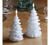 Lights4fun Lot de 2 Bougies TruGlow® en forme d'Arbre de Noël en Cire Blanche à LED Blanc Chaud à Piles pour Intérieur