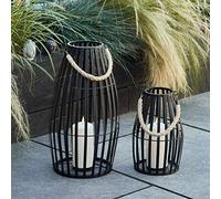 Lights4fun Lot de 2 Lanternes Noires à Lattes en Métal avec Bougies TruGlow® LED Blanc Chaud Déco Jardin pour Intérieur et Extérieur