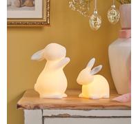 Lights4fun Lot de 2 lapins LED en céramique blanche