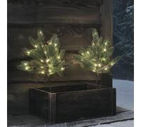 Lights4fun Lot de 2 Sapins de Noël à Pommes de Pin de 18 cm sur Piquet avec 50 LED Blanc Chaud à Piles avec Minuterie Décoration de Noël pour Extérieur