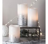 Lights4fun Lot de 3 Bougies Pilier LED en Cire Argentée Effet Ombré à Piles