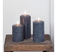 Lights4fun Lot de 3 Bougies Piliers TruGlow® Dégradées en Cire Gris avec LED Blanc Chaud à Piles pour Intérieur