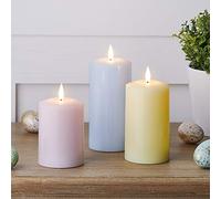 Lights4fun Lot de 3 Bougies Piliers TruGlow® en Cire Pastel à LED Blanc Chaud à Piles pour Intérieur