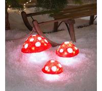 Lights4fun Lot de 3 figurines LED en acrylique, champignons, décoration de Noël, blanc, éclairage de Noël intérieur et extérieur