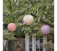 Lights4fun Lot de 3 Lampions Solaires Pastels en Tyvek avec LED Blanc Chaud de Diamètre 20cm pour Exterieur
