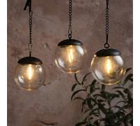 Lights4fun Lot de 3 lanternes rondes transparentes à suspendre | Lampes solaires à énergie solaire | LED blanc chaud | Décoration printemps et été pour extérieur, balcon, jardin, terrasse | Diamètre
