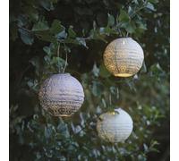 Lights4fun Lot de 3 lanternes solaires Tyvek | LED blanc chaud | Lanternes marocaines orientales avec support | Résistantes aux intempéries pour l'extérieur, jardin, terrasse et balcon |