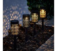 Lights4fun Lot de 4 Balises Solaires Marocaines à LED Blanc Chaud pour Extérieur