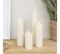 Lights4fun Lot de 4 Bougies Piliers Effet Coulant TruGlow® en Cire Ivoire à LED Blanc Chaud a Piles pour Intérieur