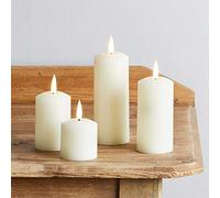 Lights4fun Lot de 4 Bougies Piliers Fines TruGlow® en Cire Ivoire avec LED Blanc Chaud à Piles pour Intérieur