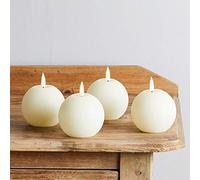 Lights4fun Lot de 4 Bougies Sphériques Truglow® en Cire Ivoire avec LED Blanc Chaud à Piles pour Intérieur