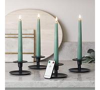 Lights4fun Lot de 4 Chandelles TruGlow® en Cire Vert Eucalyptus avec LED Blanc Chaud à Piles et Télécommande