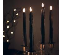 Lights4fun Lot de 4 Chandelles TruGlow® en Vrai Cire Coulant Noire avec LED Blanc Chaud à Piles