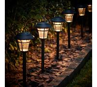 Lights4fun Lot de 6 Balises Solaires à LED Blanc Chaud en Plastique Noir pour Extérieur