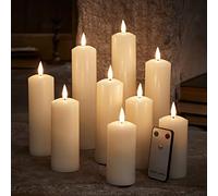 Lights4fun Lot de 9 Bougies TruGlow® Sans Flamme Vacillante en Cire d’Ivoire Véritable à LED Blanc Chaud à Piles avec Minuterie et Télécommande Déco pour Intérieur
