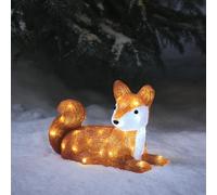 Lights4fun Renard Lumineux à Piles avec 40 LED Blanc et Minuterie Figurine de Noël en Acrylique de 21,5 cm Décoration d'Extérieur