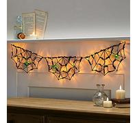 Lights4fun Toile d’Araignée Lumineuse Déco d’Halloween à LED Ambre à Piles pour Extérieur