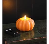 Lights4fun TruGlow® Bougie sans Flamme en Forme de Citrouille à LED Blanc Chaud à Piles en Cire Véritable Orange avec Minuterie et Télécommande Décoration d'Halloween et d'Automne pour Intérieur